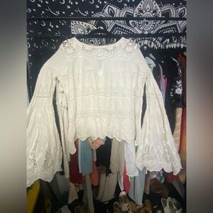 Free people once upon a time crochet bell sleeve top